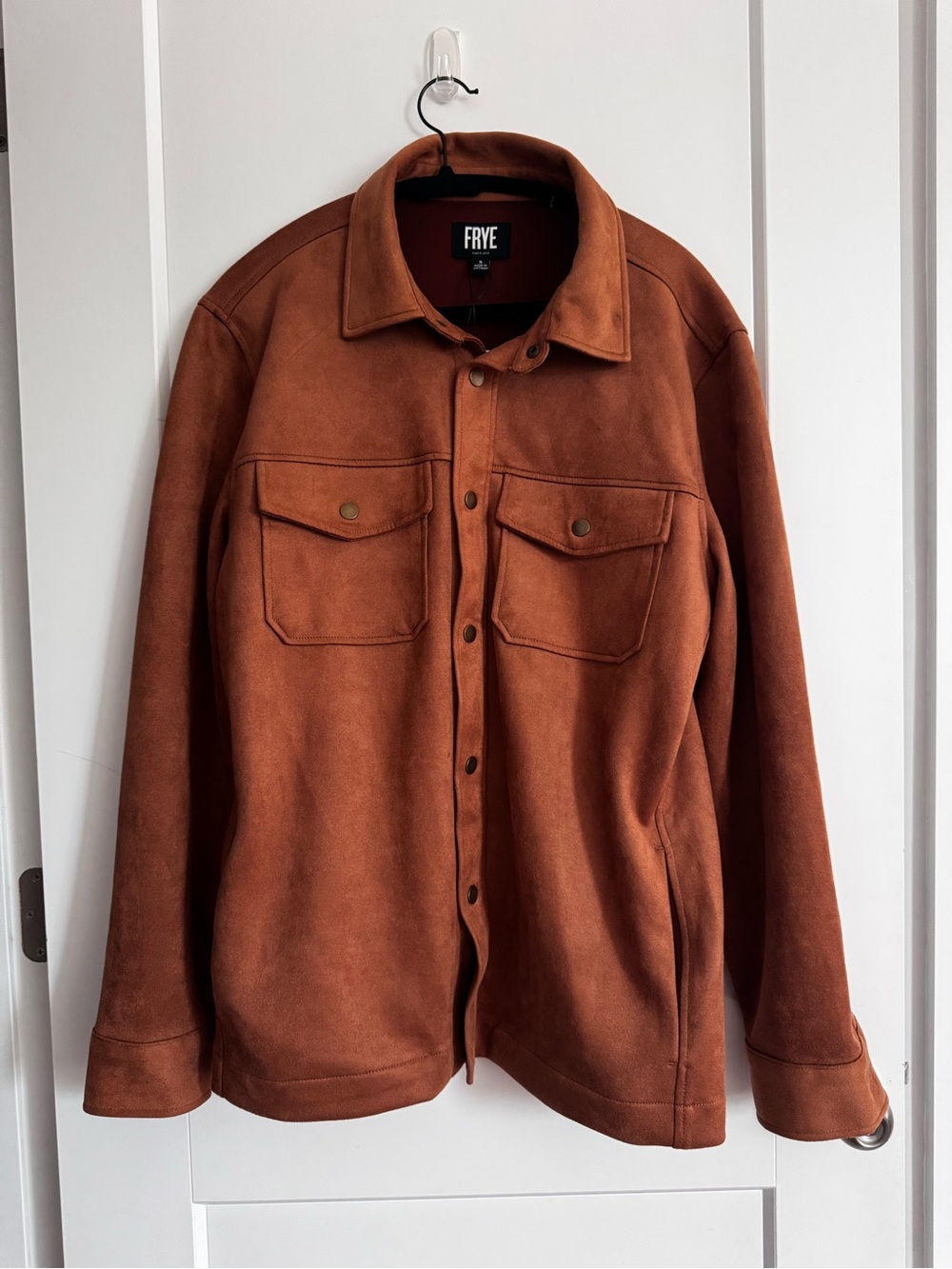 FRYE Men's Suede Shirt Jacket in Chestnut Brown
